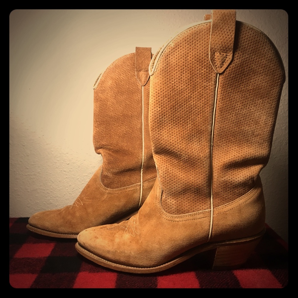 Tan suede vintage western cowgirl boots size 7.5 M